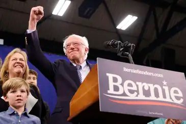 Democratic U.S. presidential candidate Senator Bernie Sanders speaks at his New Hampshire primary night rally in Manchester, N.H., U.S.