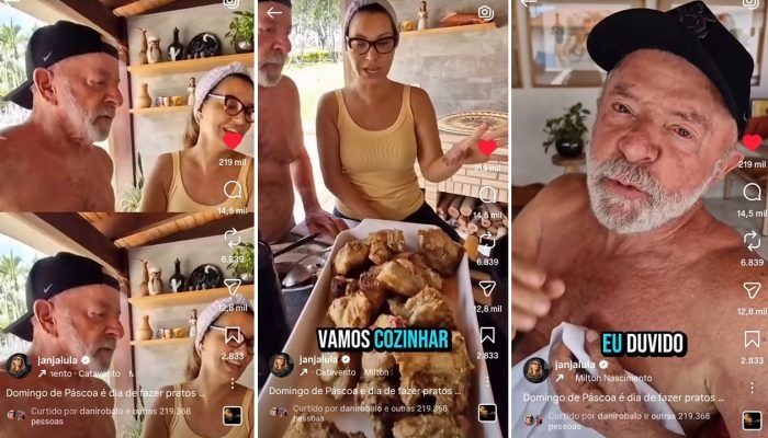 Em vídeo nas redes sociais publicado no domingo de Páscoa, Janja aparece cozinhando carne de pa...