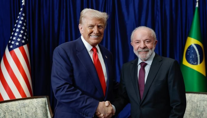 Presidentes dos Estados Unidos, Donald Trump, e do Brasil, Luiz Inácio Lula da Silva, participar...